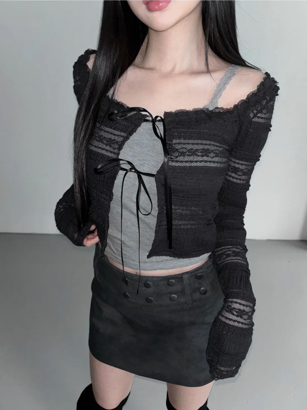 純慾styleꕤ!蕾絲綁帶外套