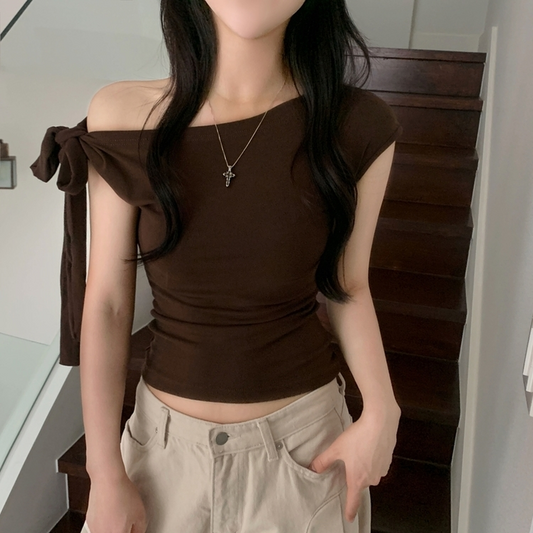 蝴蝶結單肩短袖Tee