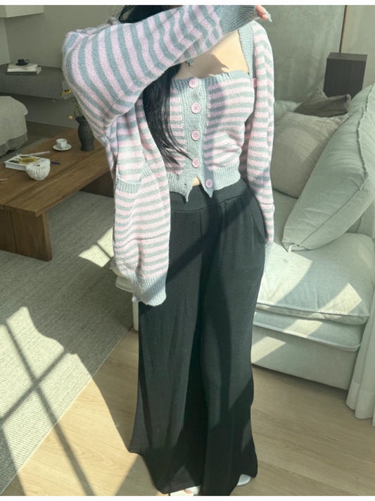 間條平口背心針織套裝