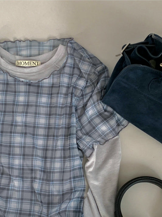 增加可愛度!格紋透膚短tee