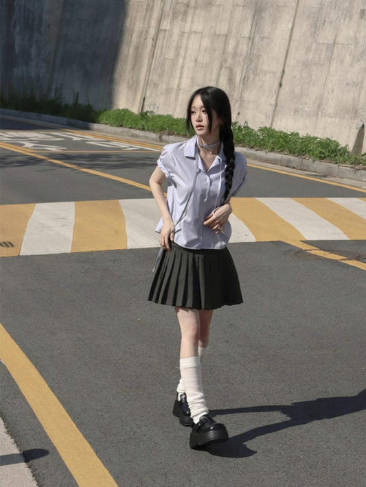 韓系學院風百褶短裙
