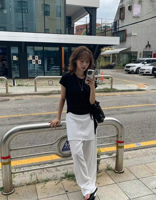 索索料假兩件側綁帶闊褲