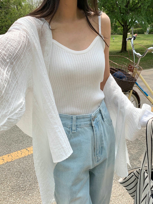 針織小背心+防曬襯衫Set