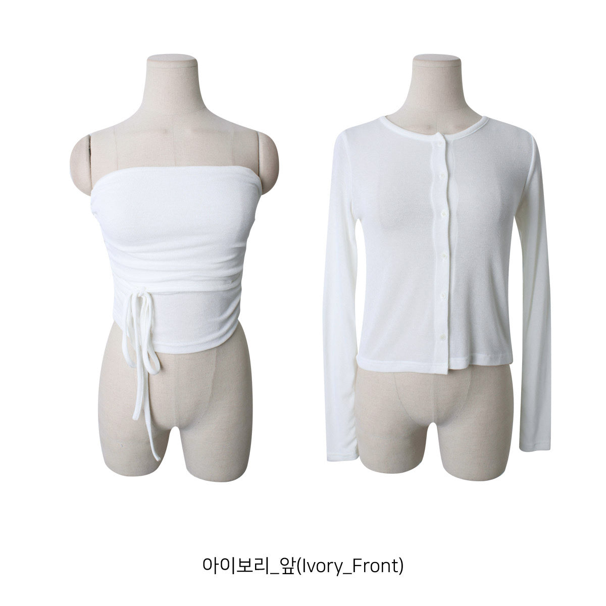 皺摺綁帶tube top+開衫Set
