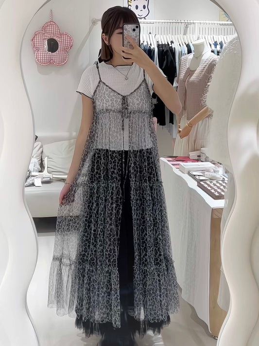 黑灰色豹紋長罩裙套裝🐆!