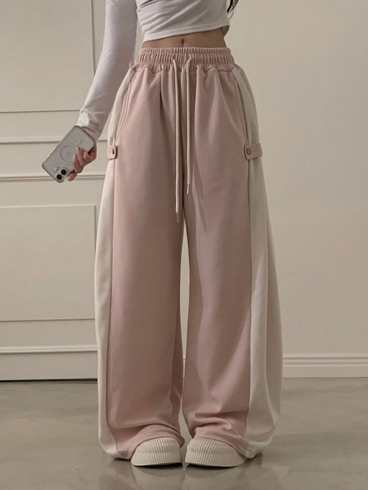 側按扣雙色長款運動褲