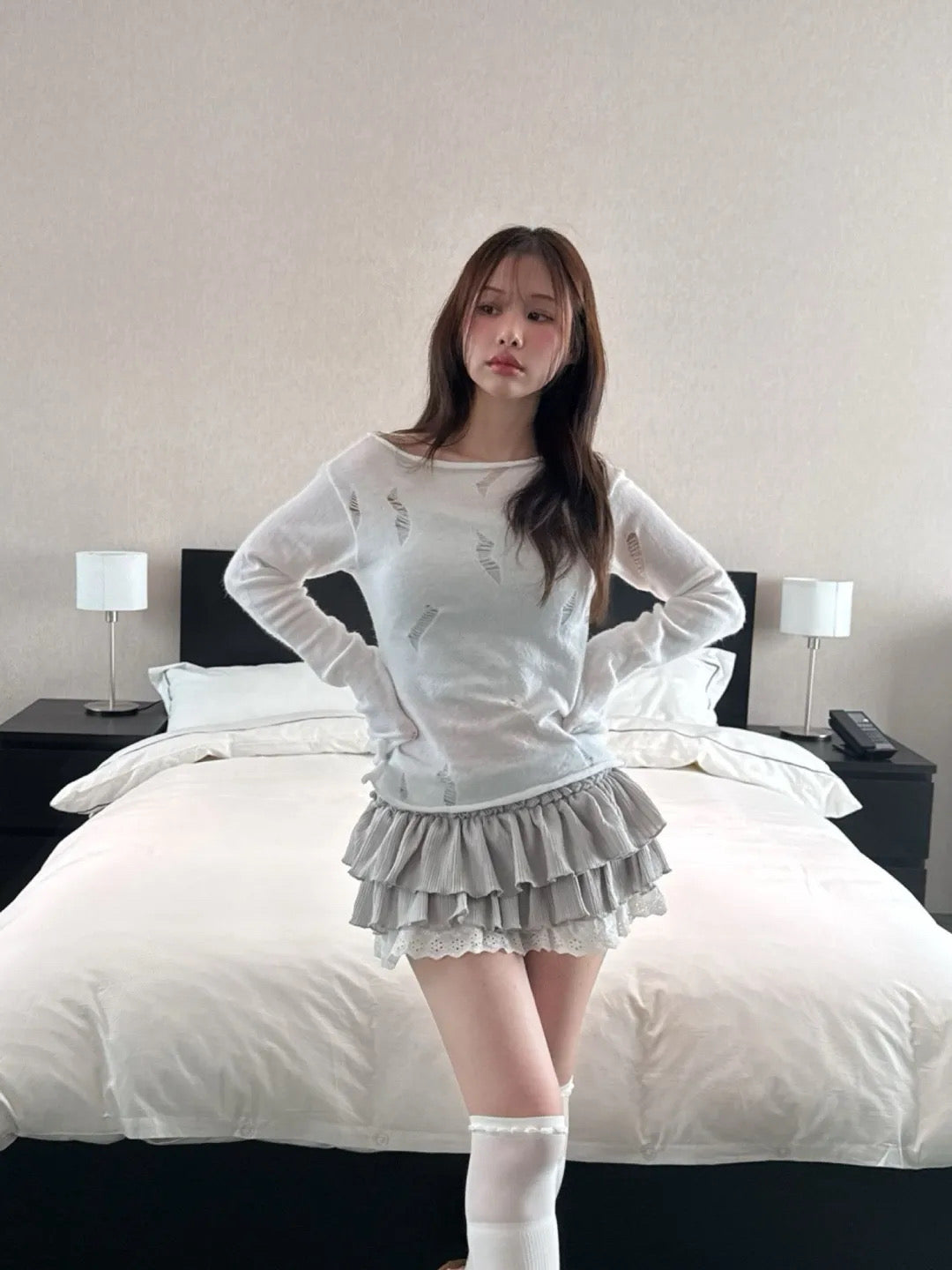 甜美少女感蕾絲短裙