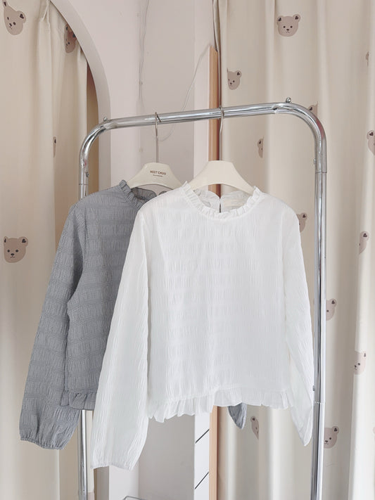 打底系列❤︎"皺皺布格紋花邊tee