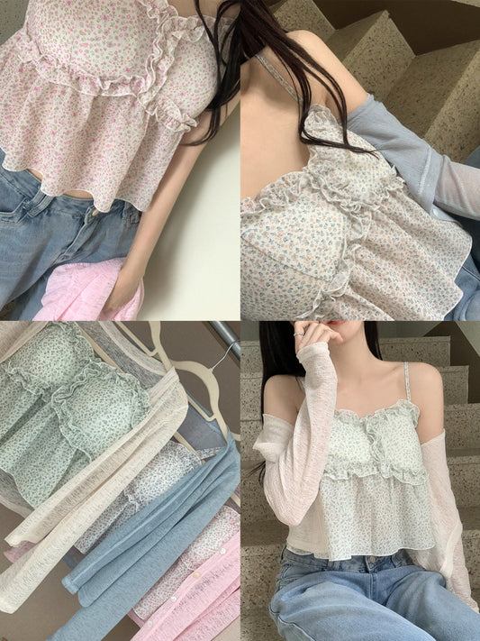 碎花連pad背心+外套Set