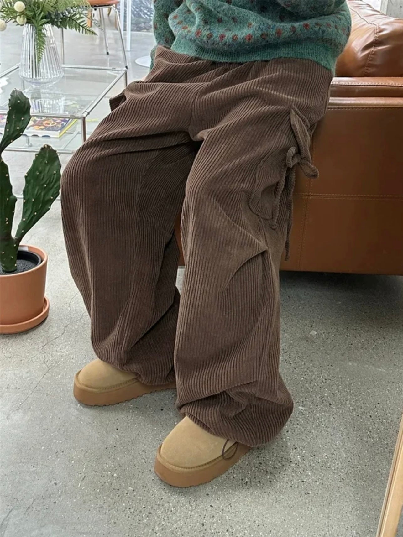 【可束腳𖤐!】燈芯絨側綁帶長褲
