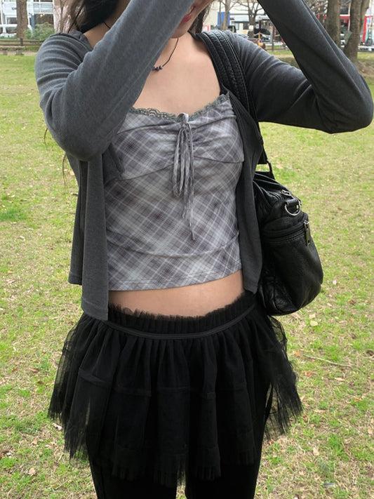 菱格皺摺綁帶兩件套裝