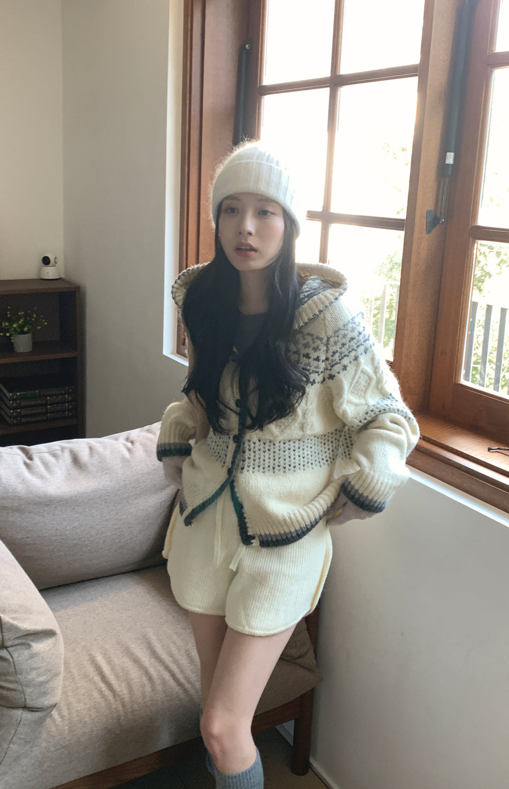 韓系慵懶風針織連帽外套