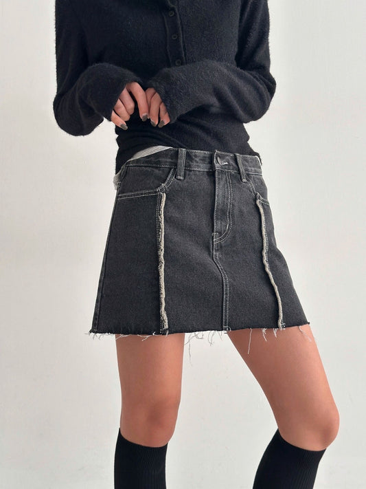 流蘇設計A字牛仔短裙