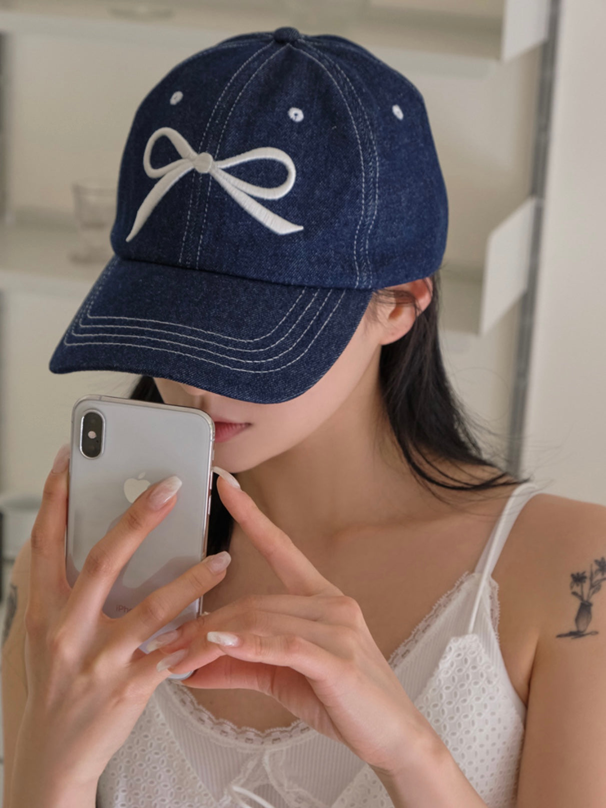 Ribbon denim stitch ballcap