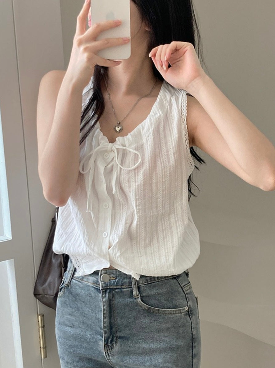 Frill shirring sleeveless