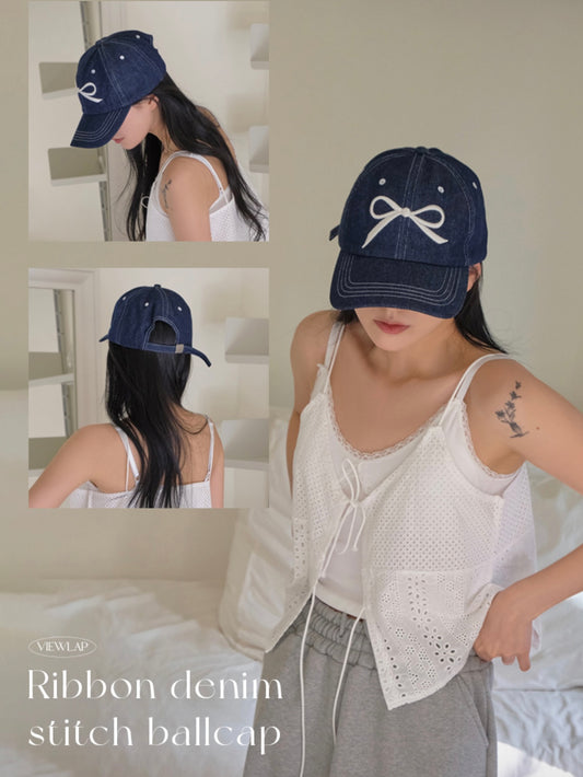 Ribbon denim stitch ballcap