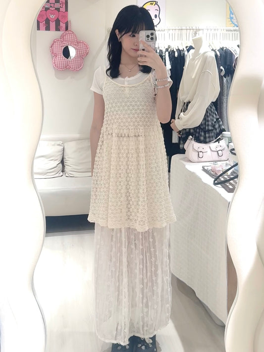 超特別花紋~奶杏白色罩裙套裝