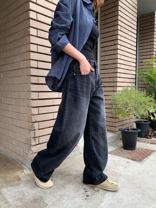 美式復古洗水牛仔闊褲