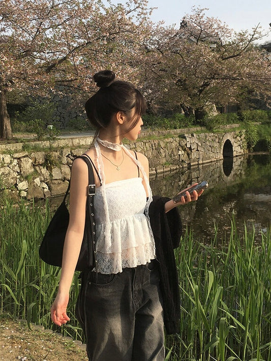 Lace ruffle tube-top set