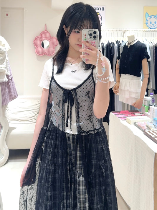 日系蝴蝶結網紗罩裙