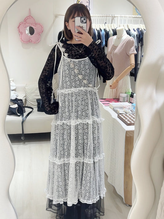 超高質!蕾絲綁帶長罩裙