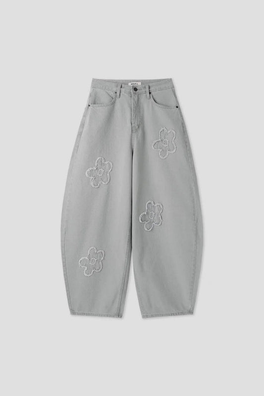 必收~韓製灰色花花彎刀褲