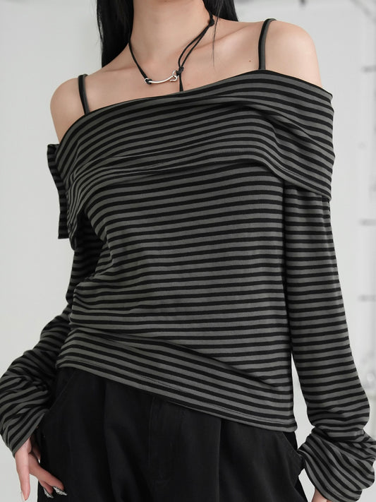 側鈕扣橫間一字膊上衣