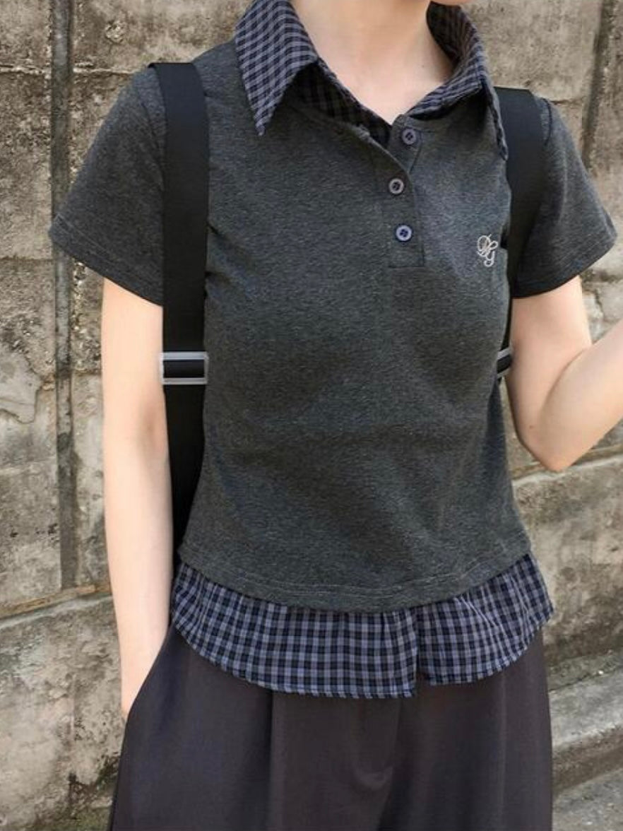 學院風假兩件格仔上衣