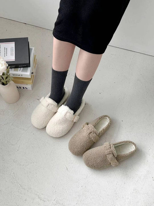 秋冬必買!! QQ羊羔毛金扣平底鞋