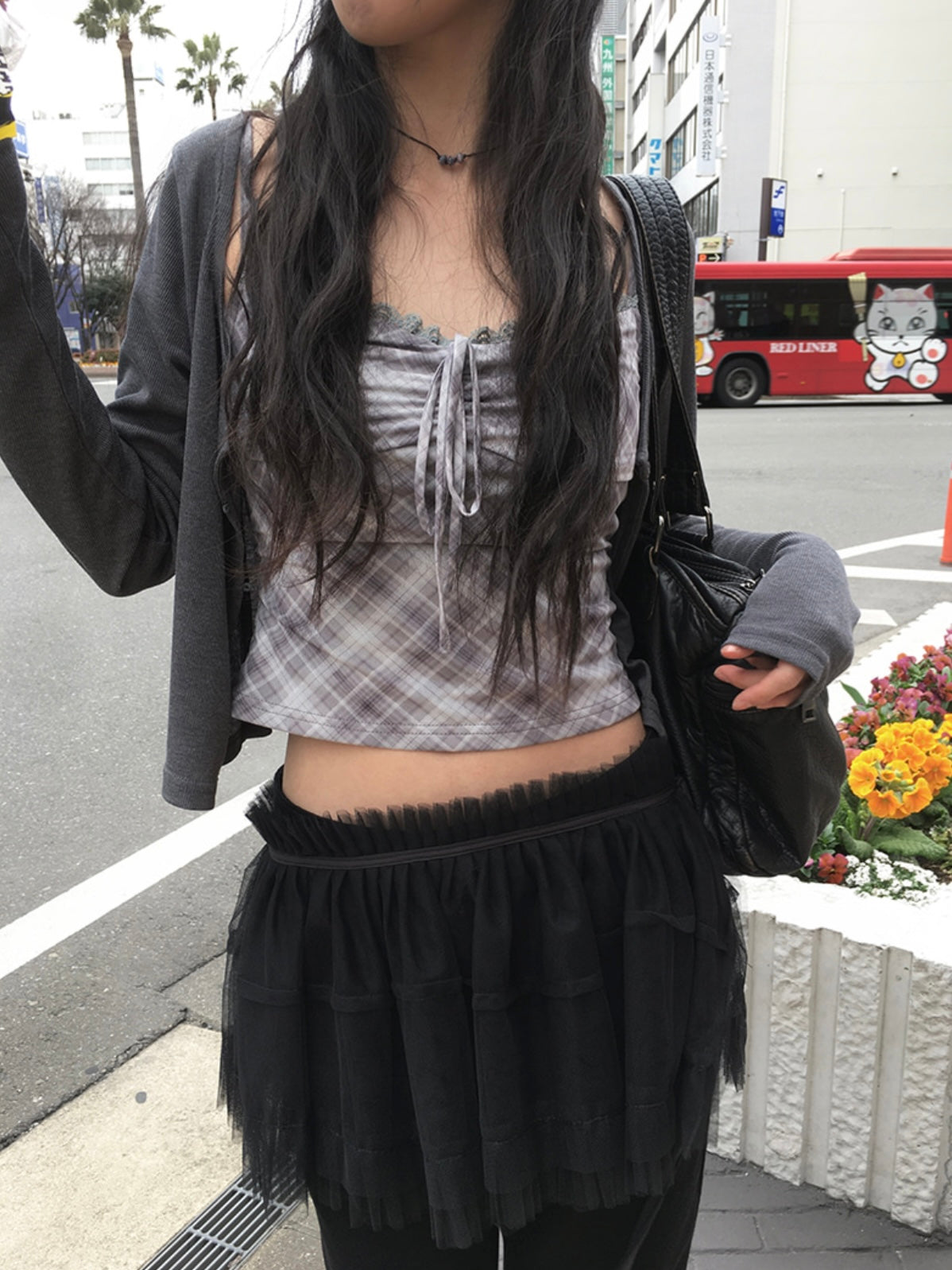 菱格皺摺綁帶兩件套裝