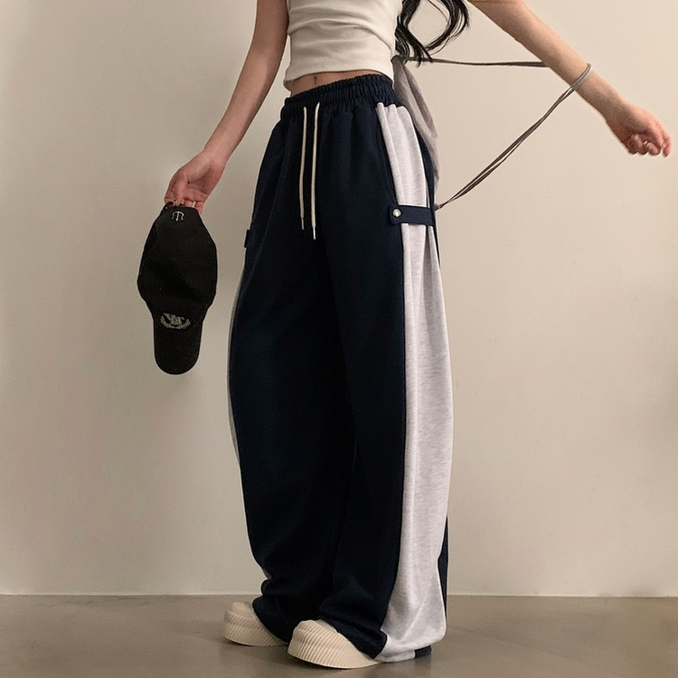 側按扣雙色長款運動褲