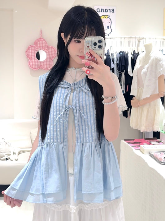 間條拼色荷葉邊背心