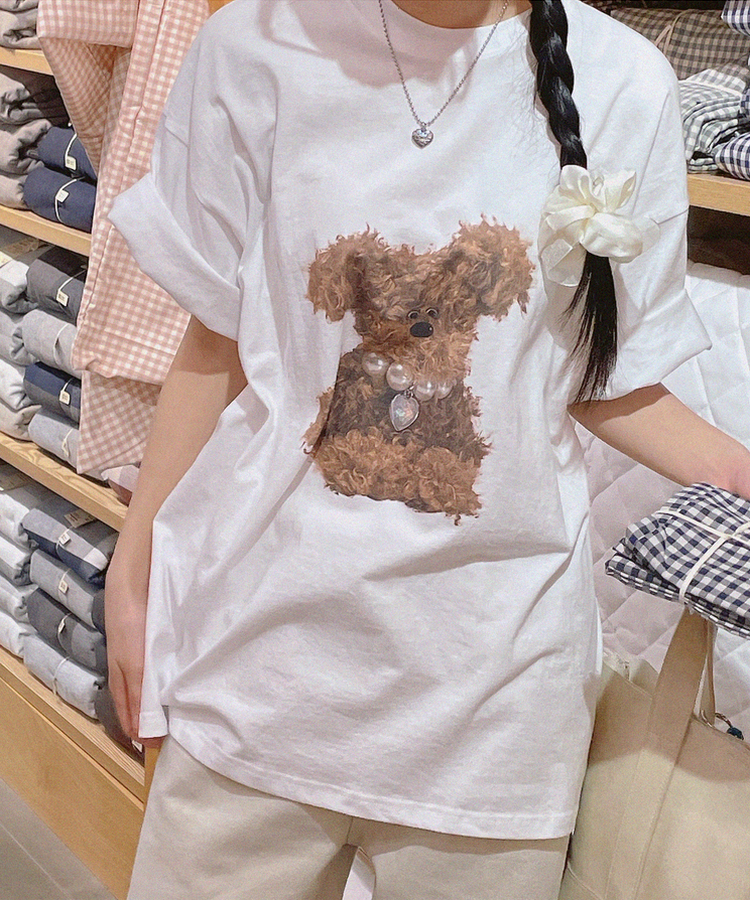 可愛珍珠鍊狗狗tee