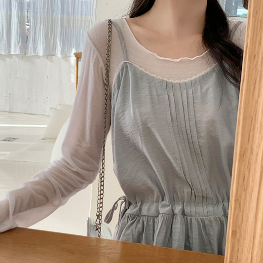 小清新花邊抽繩小背心