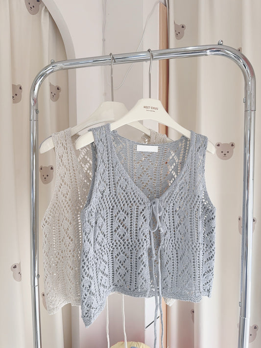 韓系縷空綁帶針織背心