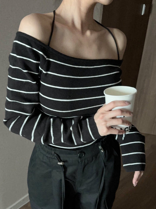 軟糯針織掛頸綁帶上衣