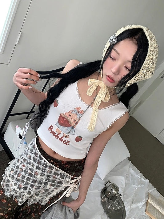 田園風兔兔花邊背心