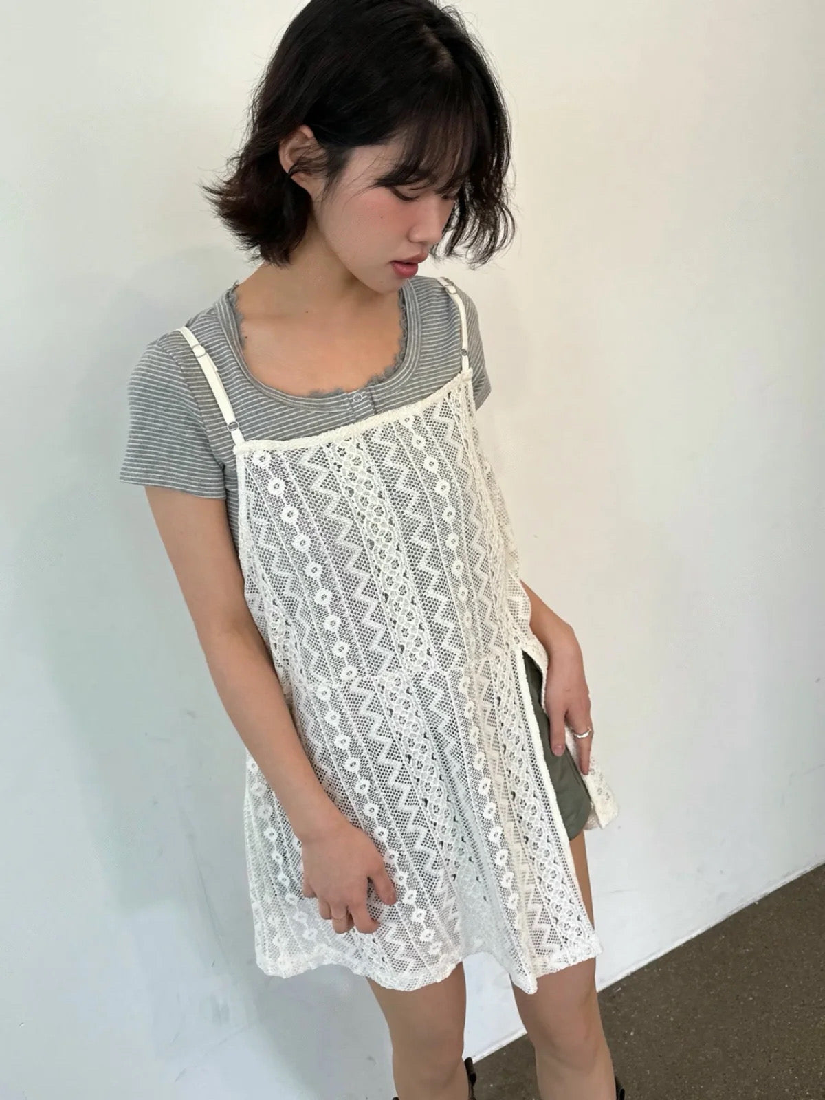 肩帶可調ᵎᵎ。🧷蕾絲側開叉罩裙