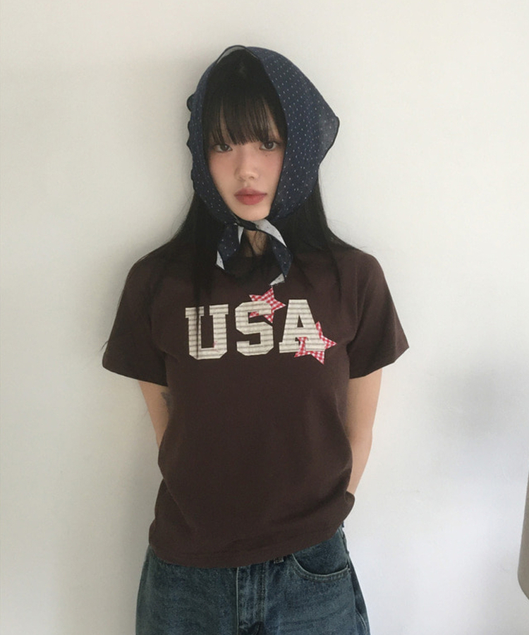 USA復古布貼短袖tee