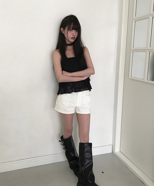 Lace ruffle tube-top set