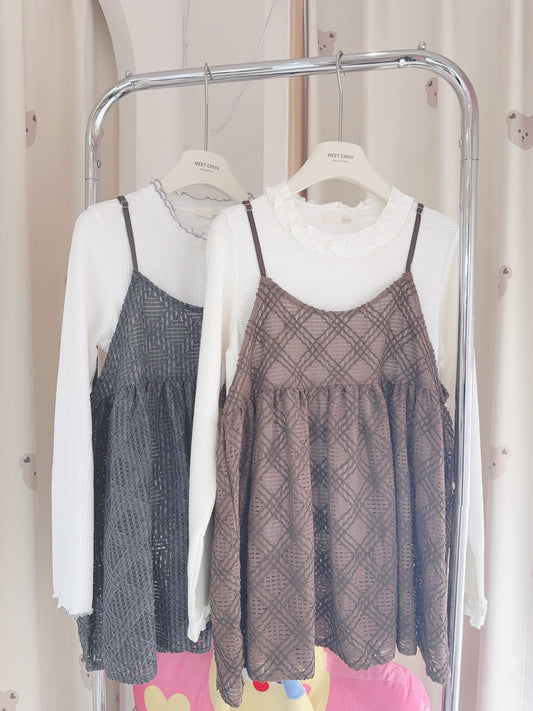 立體菱格吊帶小背心