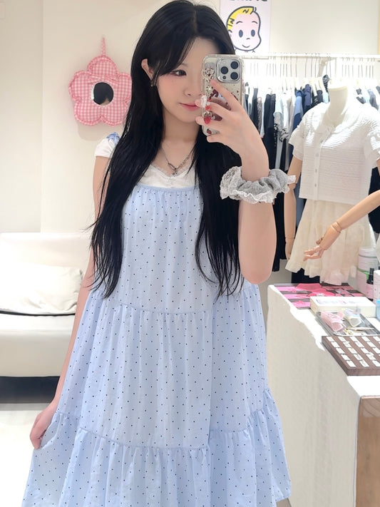 波點綁帶娃娃蛋糕背心裙