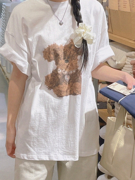 可愛珍珠鍊狗狗tee