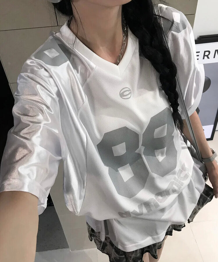 ✌︎光澤感~滑滑拼色字母波衫