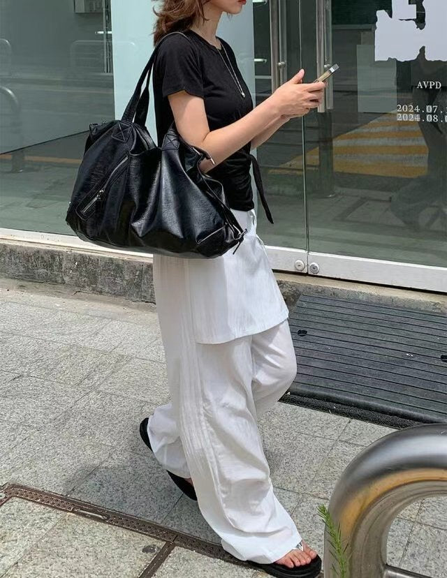 索索料假兩件側綁帶闊褲