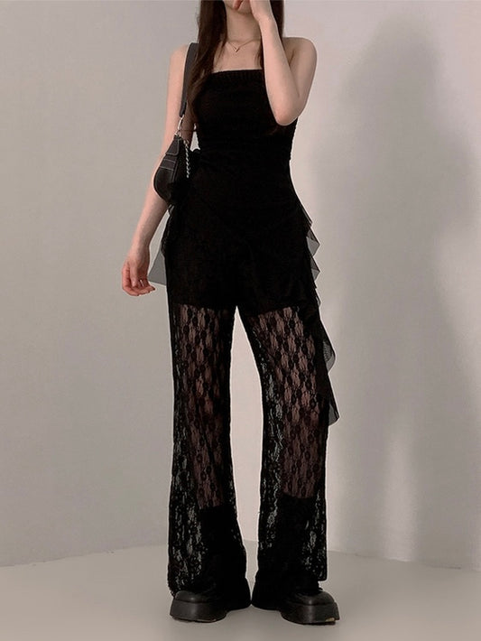 超獨特!!♡︎蕾絲半透闊腳長褲