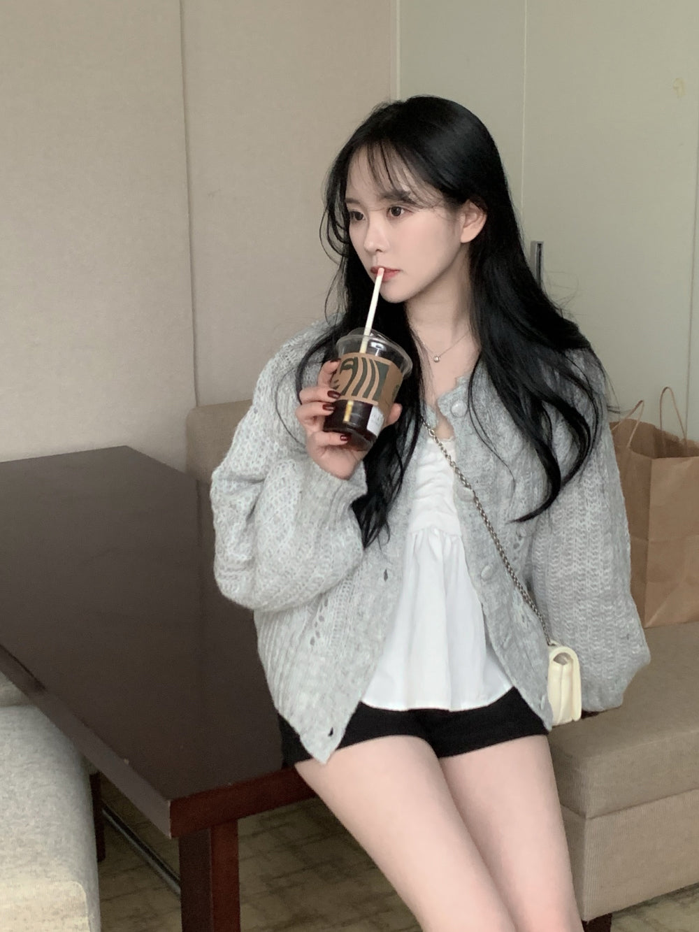 花邊抓皺傘型小背心