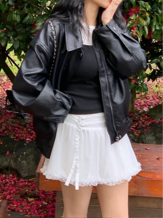 甜美蕾絲鬆緊腰短裙