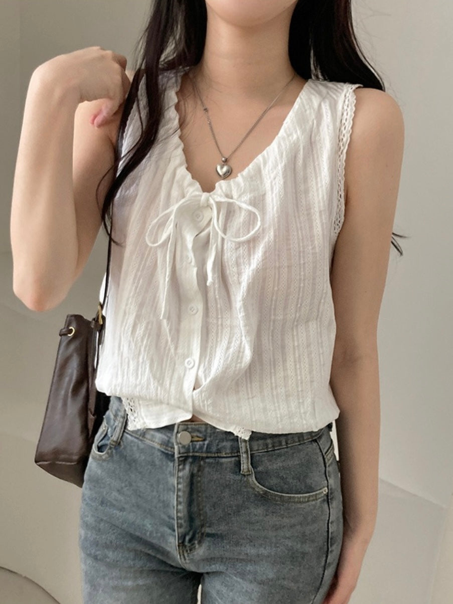 Frill shirring sleeveless