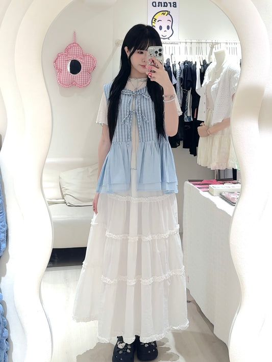 間條拼色荷葉邊背心